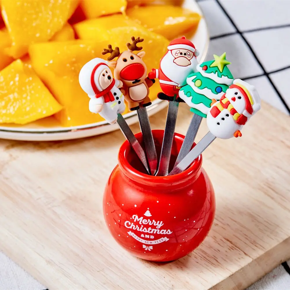 Kitchen Gadgets Christmas With Ceramic Holder Dinnerware Stainless Steel Cutlery Set Mini Salad Food