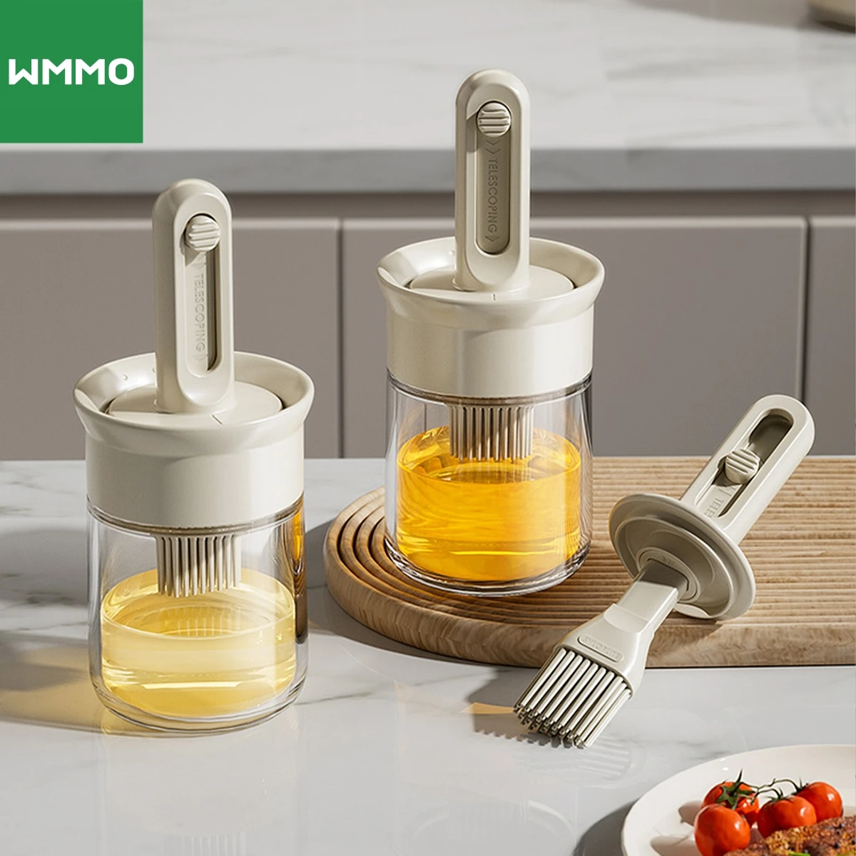 WMMO Dispenser di Olio d'oliva con Spazzola per Cucina, Bottiglia di Olio 2 in 1 Spazzola per Imbastitura in Silicone Cottura Salsa di Aceto BBQ Grill Frittura