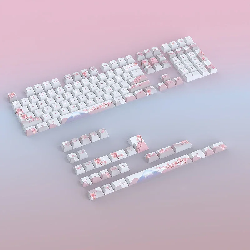 Polvo de flor de cerezo Original Keycap KCA altura 136 teclas sublimación de cinco lados personalizado grande juego completo de espacios divididos