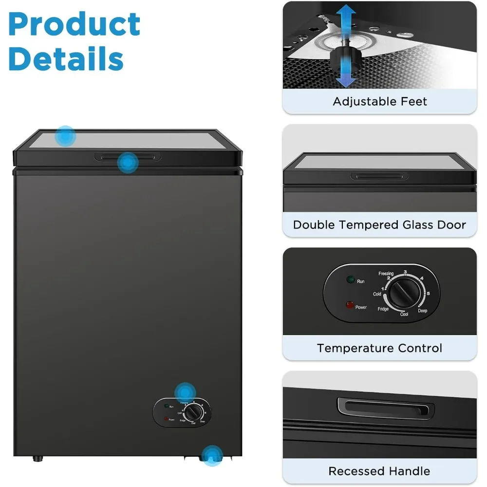 3.5 Cu.Ft Chest Freezer, Small Deep Freezer with Removable Baskets, 7 Temperature Setting, Perfect for Home, Kitchen, Office