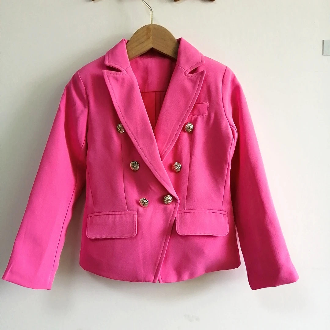 1-6years Pink Blazer For Kids Girls Double Breasted Buttons Blazer Jacket Coats Toddler Children\'s Autumn Winter Clothing