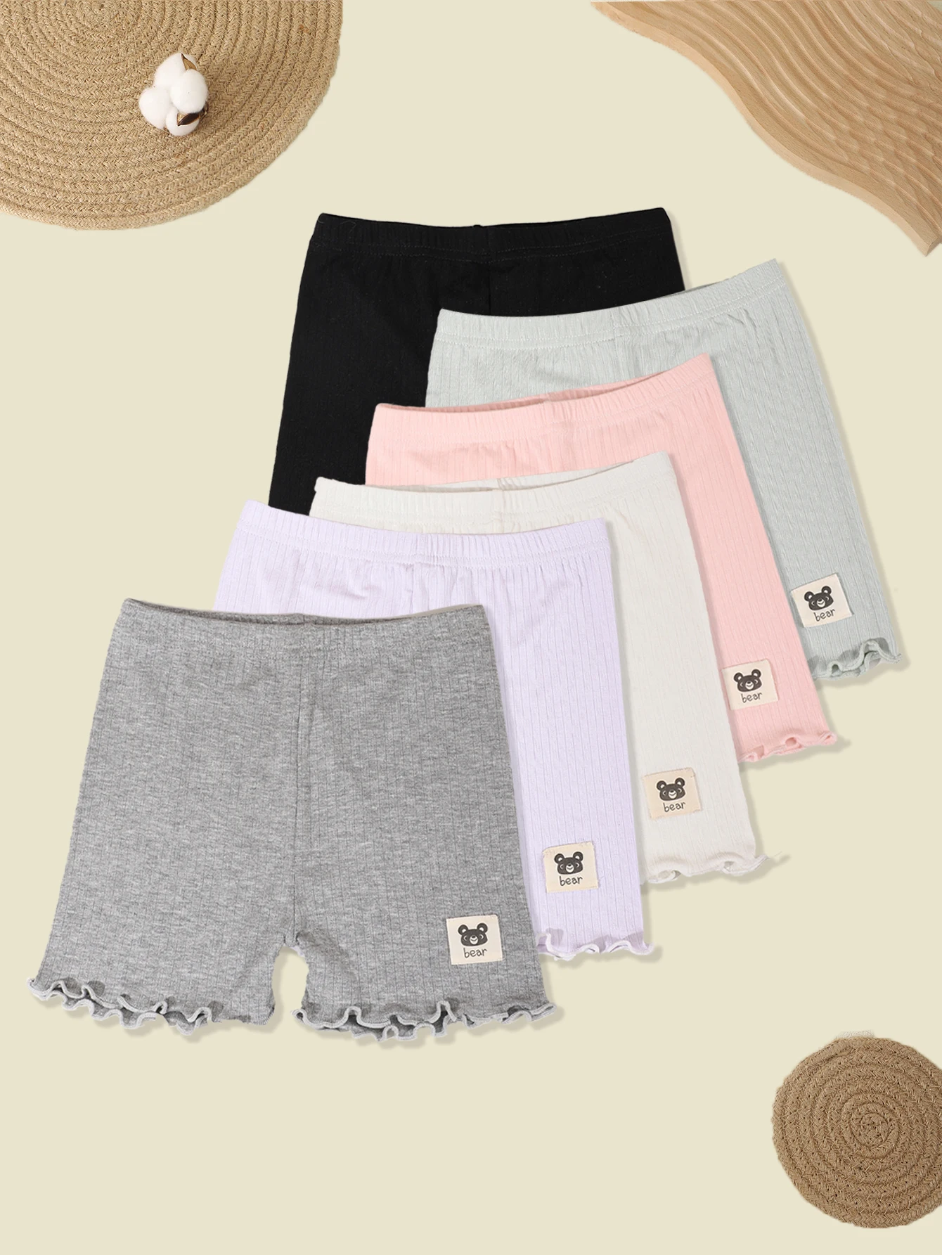 6 pieces for girls cute casual solid color bear cloth label summer leggings Breathable leggings summer thin safety pants