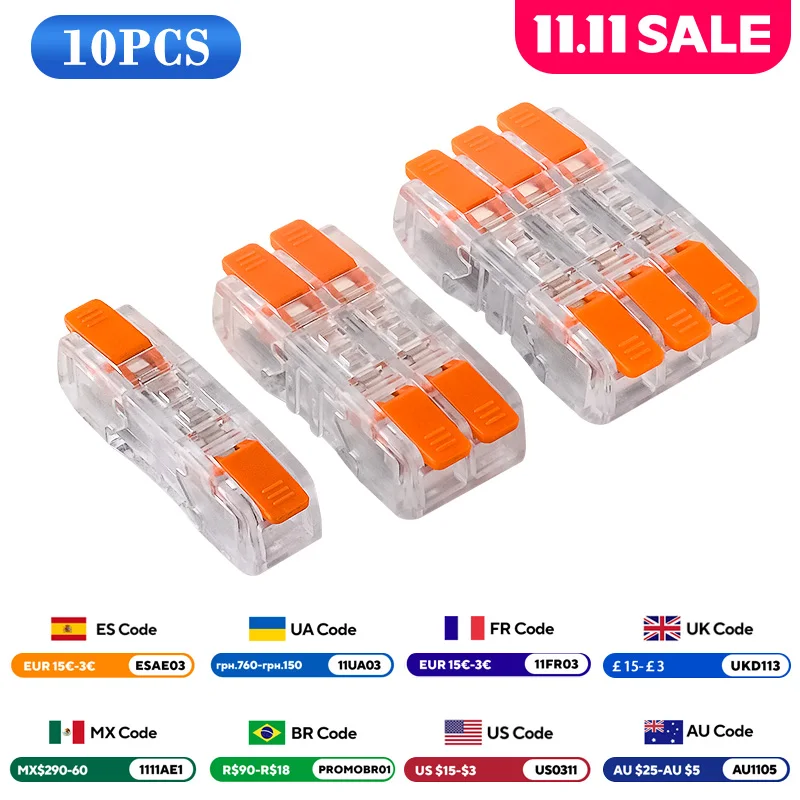 

JINH 10Pcs CMK65 Quick Lever Splicing Transparently Connectors 2.5mm 1/2/3/4 In and Out Universal Fast Wiring Compact Lighting