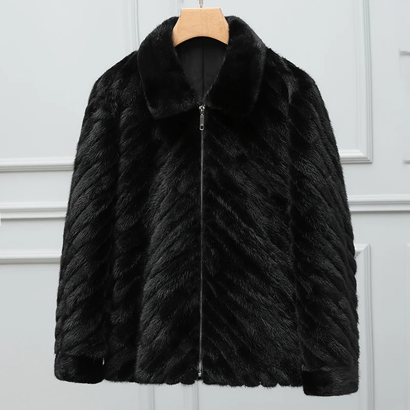 Mink Coat Winter Women Real Fur Lapels Zipper Coat Men\'s Short Natural Mink Jacket Couple\'s Warm Genuine Leather Clothing