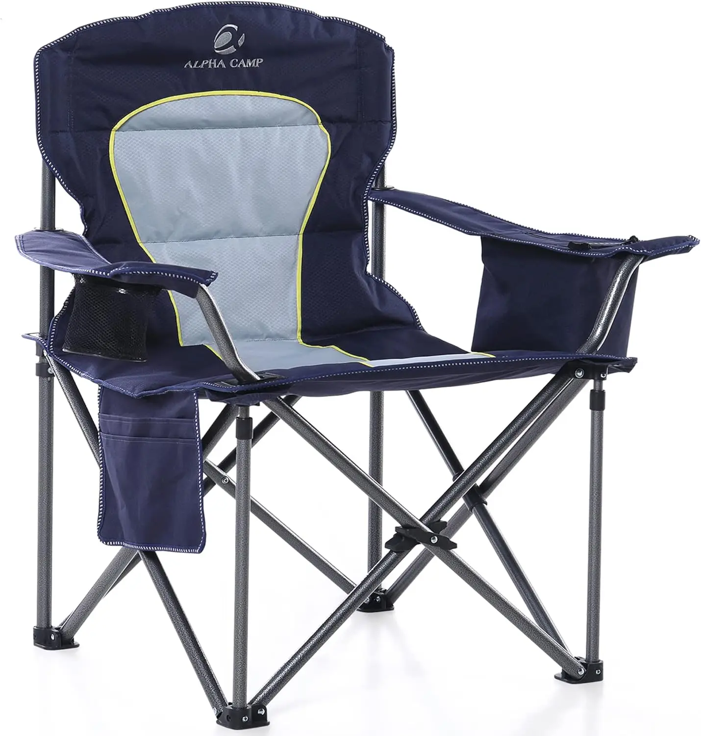 

Oversized Camping Folding Chair Heavy Duty Lawn Chair with Cooler Bag Support 450 LBS Steel Frame Collapsible Padded