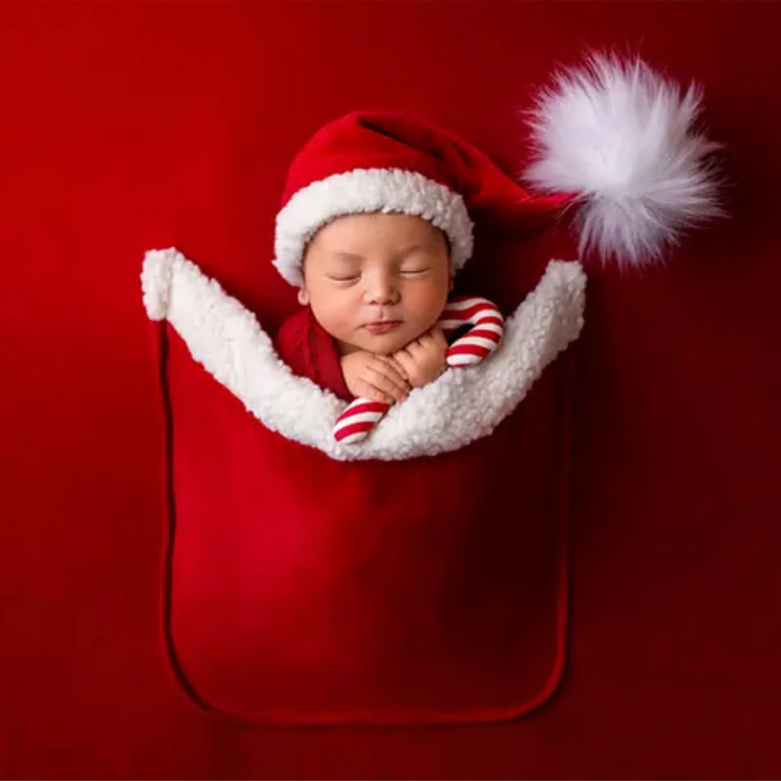 Coperta per fotografia natalizia per neonato, coperta per sfondo tascabile con cappello, per ragazzi e ragazze, oggetti di scena per servizio fotografico per feste di Capodanno