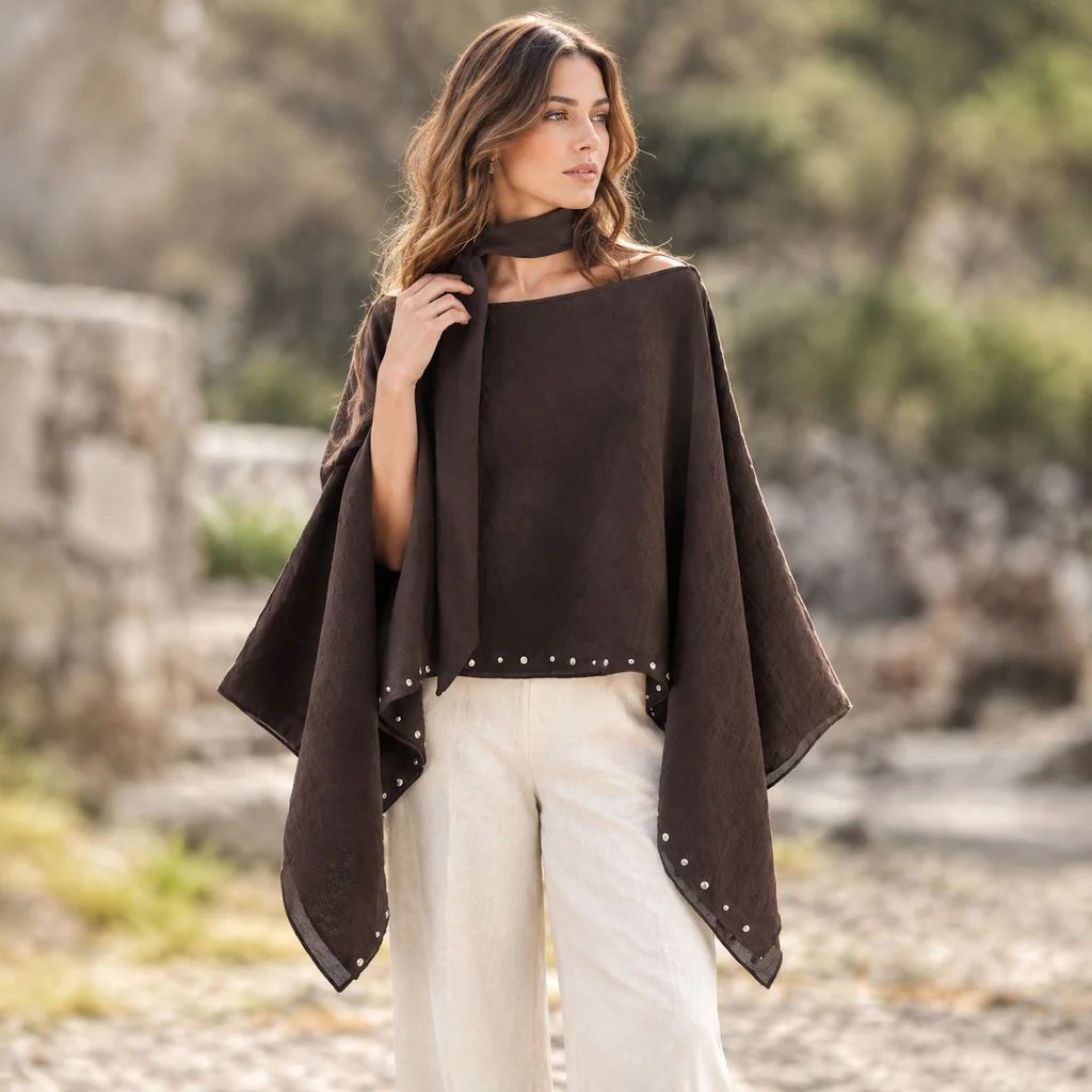 Casual Loose Fit Cape with Relaxed Fit Sleeveless Crew Neck Pullover Eco Friendly Pattern Top for Women Summer Cape Coat