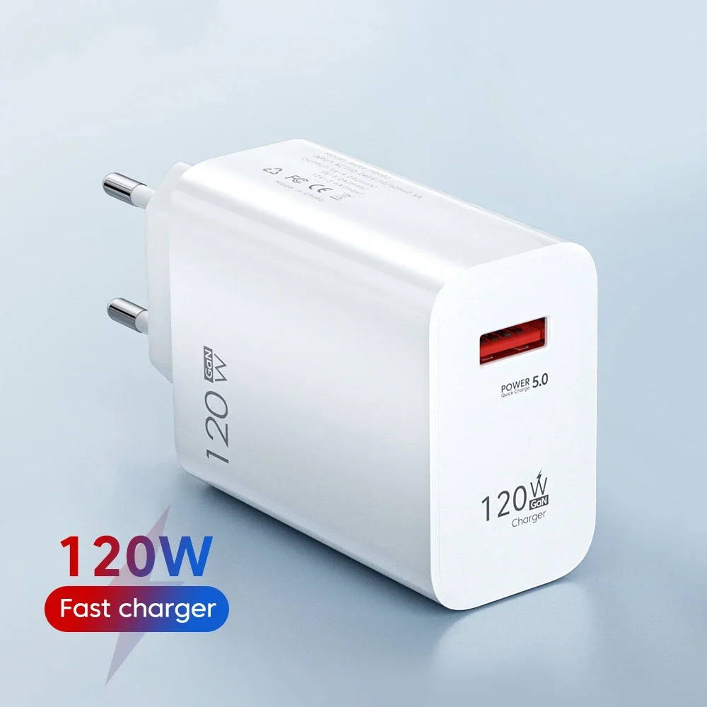 GaN USB Fast Charger Total 120W Quick Charge 5.0 EU/US Plug Phone Adapter For Samsung S22 Oneplus Xiaomi 14 15 USB Wall Charger