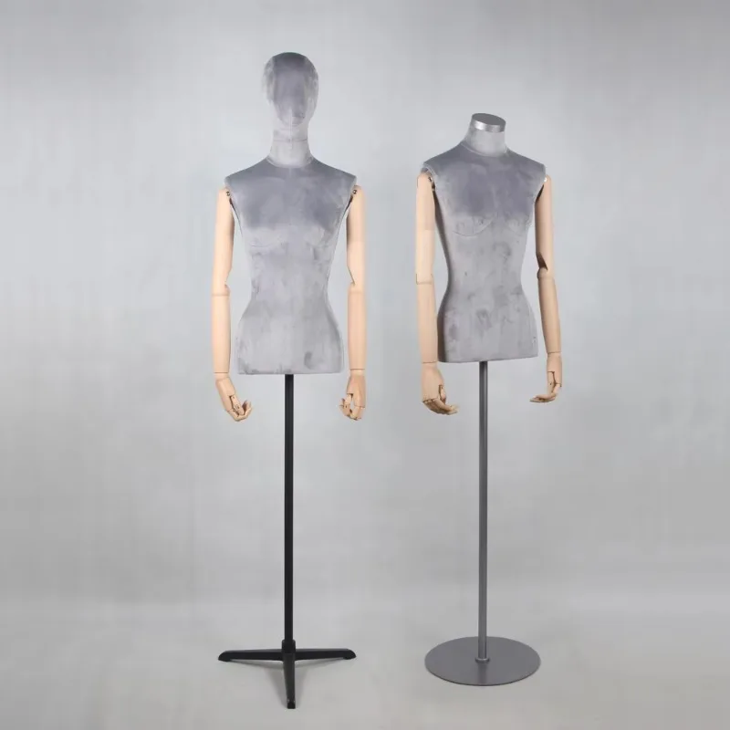 

Grey Velvet Female Mannequins Maniquine Displaying Women Clothes Torso Manquin Maniquies