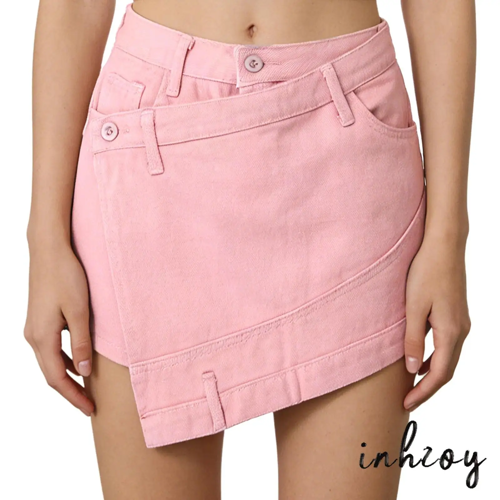 Womens Denim Shorts Culottes High Waist with Front Irregular Overlay Design Stylish Skorts for Daily Casual And Office Weekends