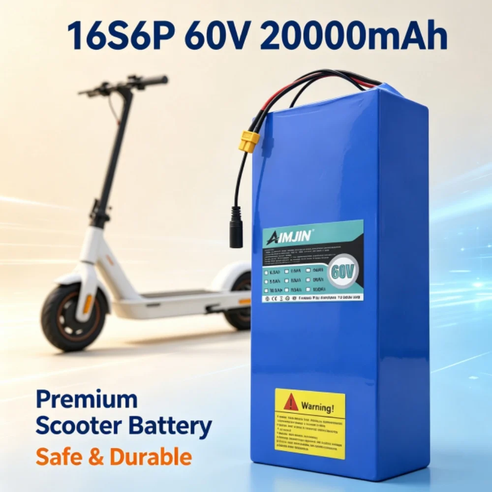 60V 20Ah Lithium Battery Pack 16S6P 18650 1000-2500W High Power Electric Vehicle Scooter Motorcycle Tricycle +67.2V Charger