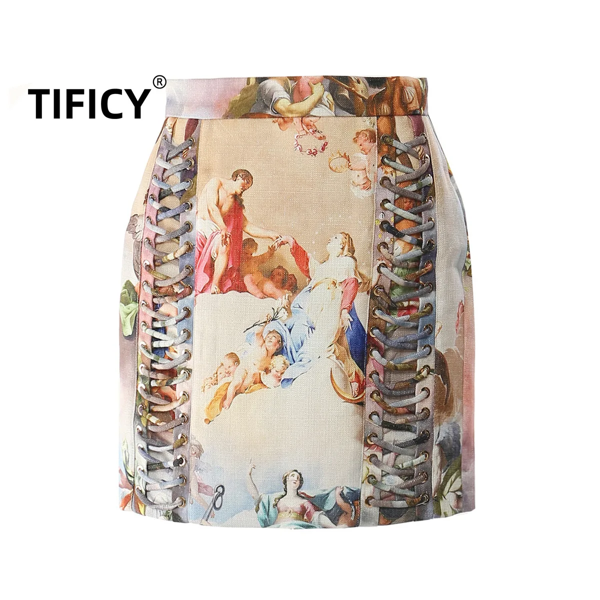 

Autumn New Vintage Personalized Fashion Print Heavy Work Chicken Eyes Wearing Rope Half Body Skirt Wrapped Hip Skirt1673