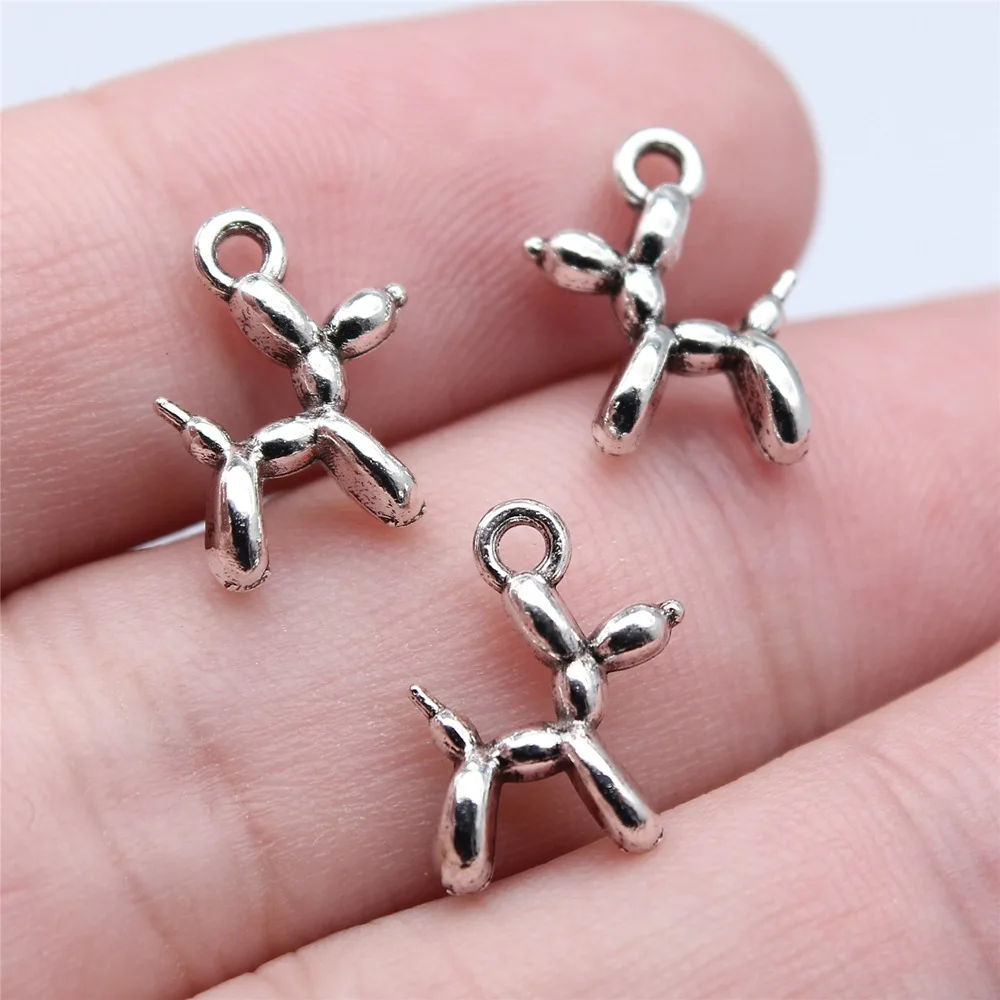 WYSIWYG 20pcs 10x14mm Antique Silver Color Small Balloon Dog Charms Pendant For DIY Jewelry Making