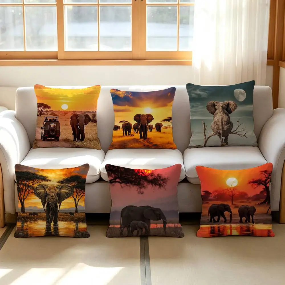 African elephant Cushion Cover Inches Farmhouse Decor Home Throw Pillow Covers For Couch Decorations