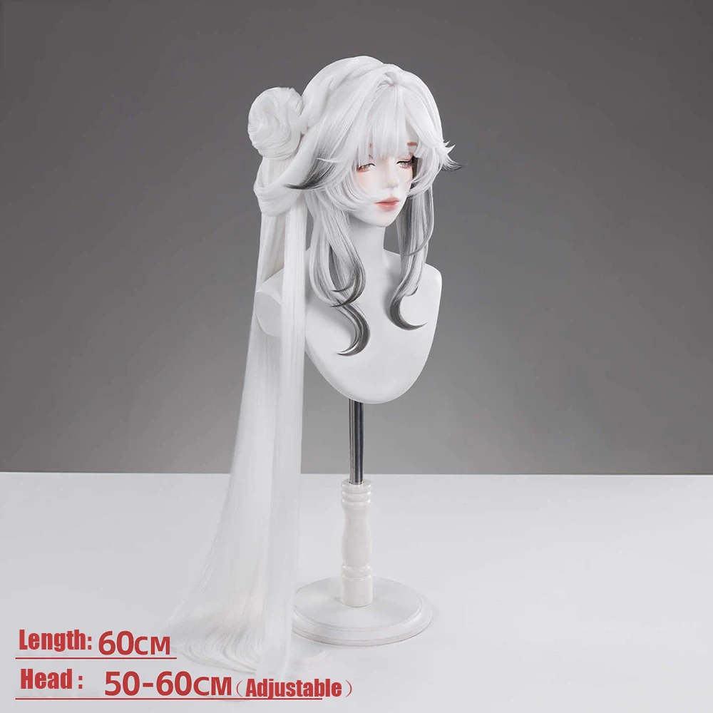 Game Wuthering Waves Hsin Cosplay Wig Women Silver Gray Gradient Long Hair Heat Resistant Synthetic Full Wig Halloween Prop view 4