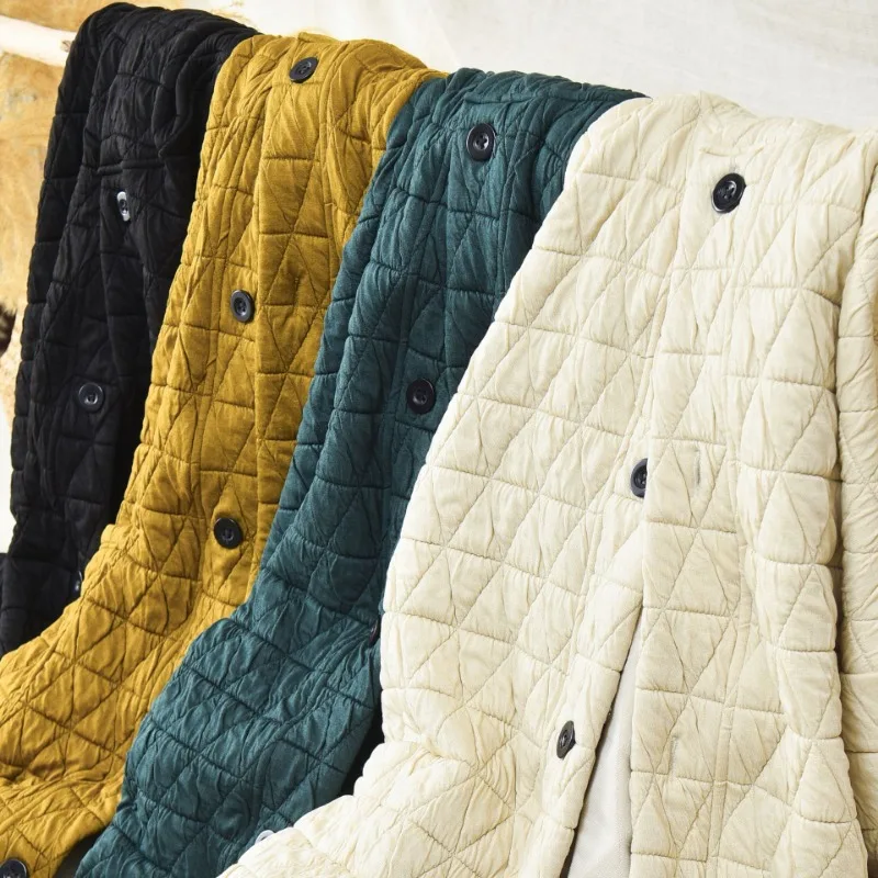 Vintage Harajuku Cotton Coat Autumn Winter Women's Clothing Quilted Hooded Jacket Single-breasted Original Outerwear Parka Loose