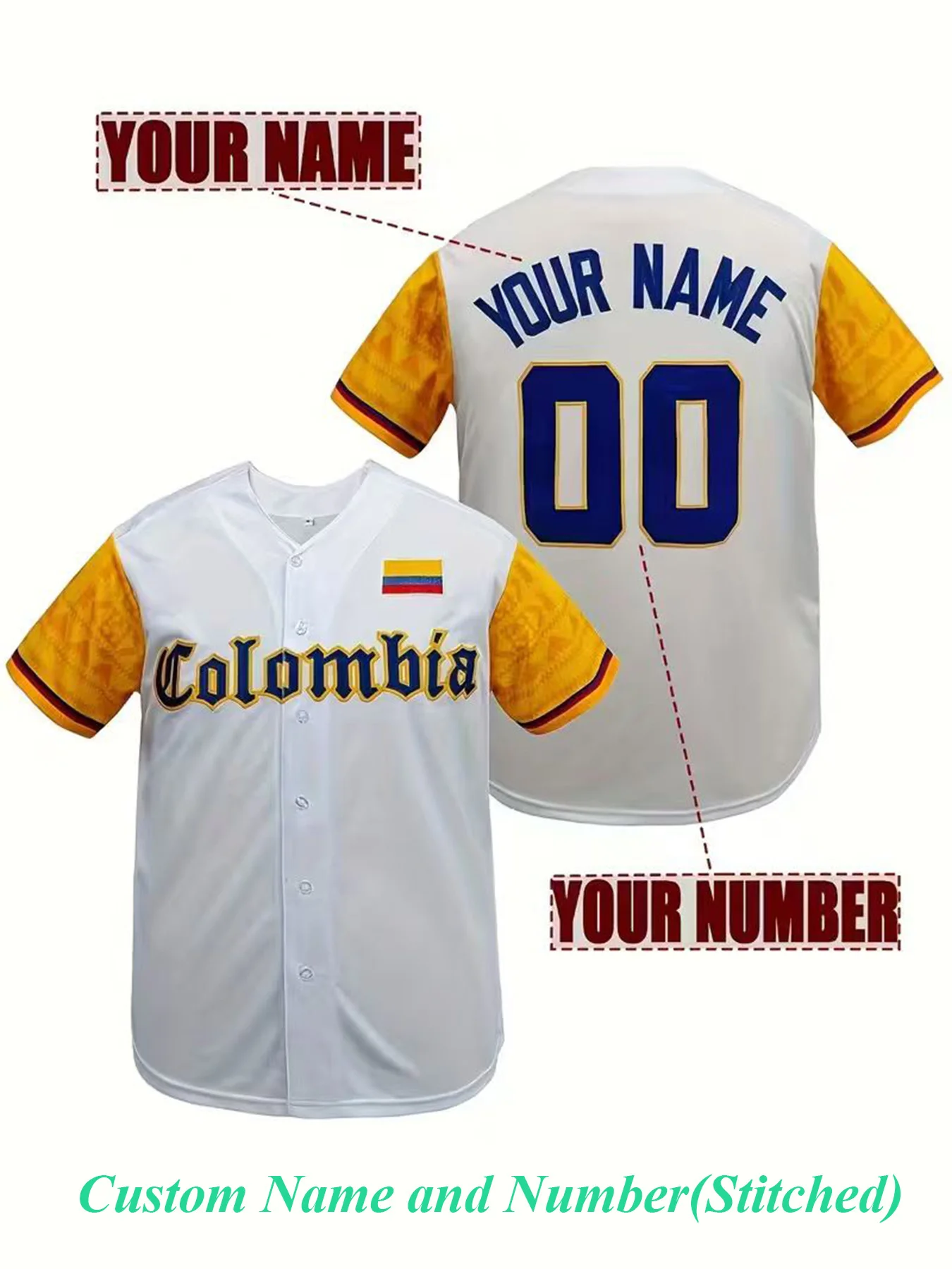 Men's Personalized Football Jersey,Custom Name and Number Colombia Embroidery Short Sleeve DIY Shirts Casual Wear,Men Clothing