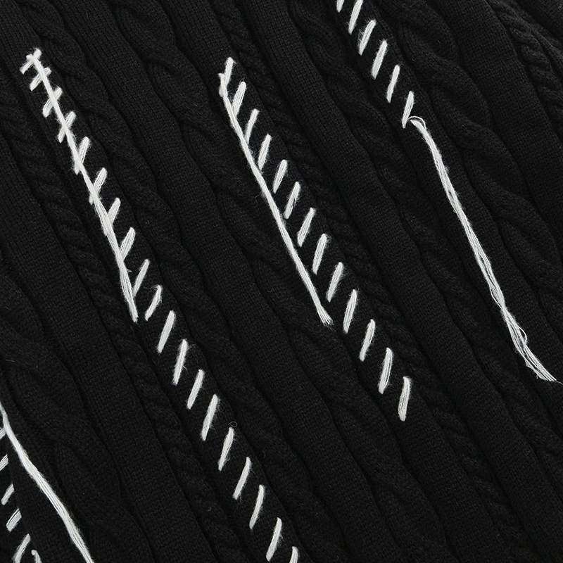 سترات خريفية محبوكة للرجال بلوفرات ممزقة دافئة عتيقة 2025 ملابس الشارع الشهير Harajuku ملابس تريكو فضفاضة غير رسمية