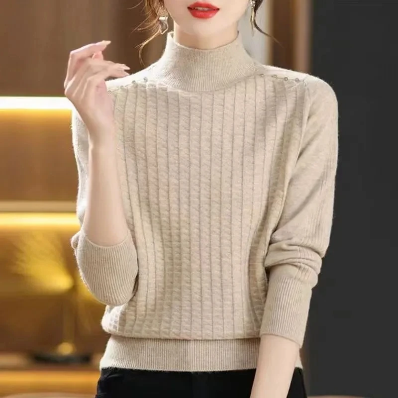 

2024 New Autumn Winter Tops Female Long-Sleeved Sweaters Bottoming Half Collars Outer Wear Sweater Women Spring Pull Femme