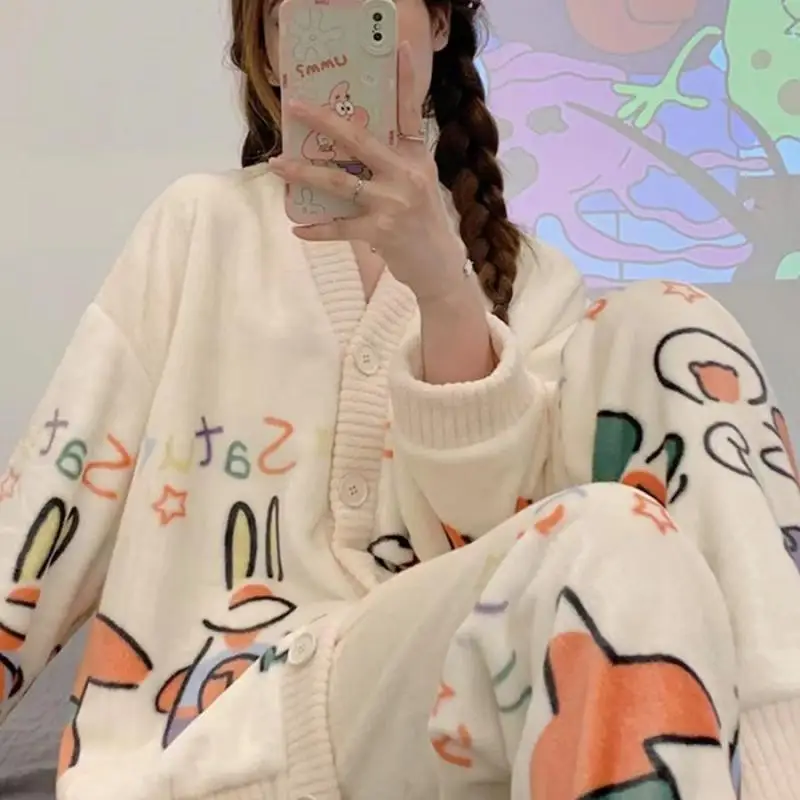 Anime Pajama Set Kawaii Decorate Girl Creativity Warm and Thick Fleece Couple Thickened Home Clothes Surrounding Gift Wholesale