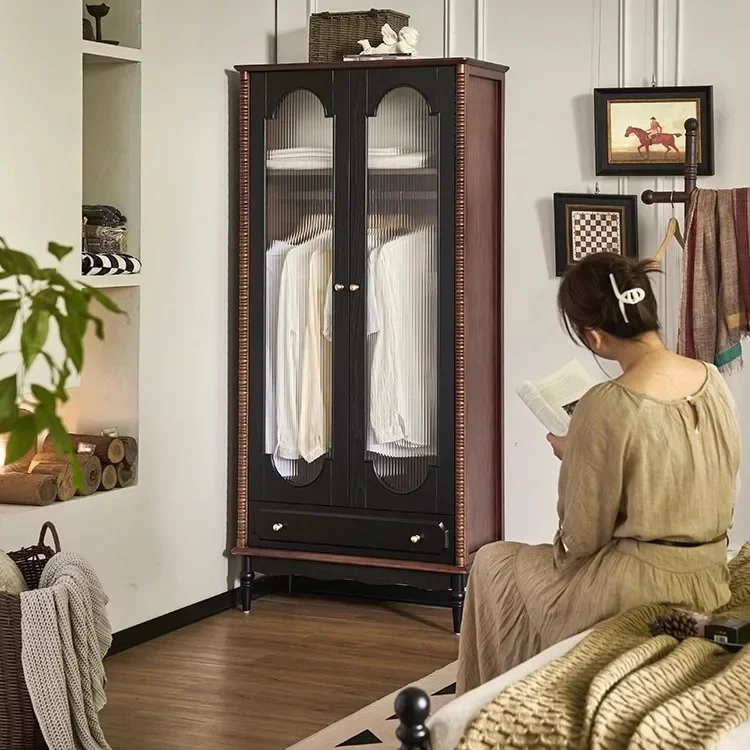 DSA household wall storage two-door wardrobe bedroom retro multi-functional storage solid wood wardrobe