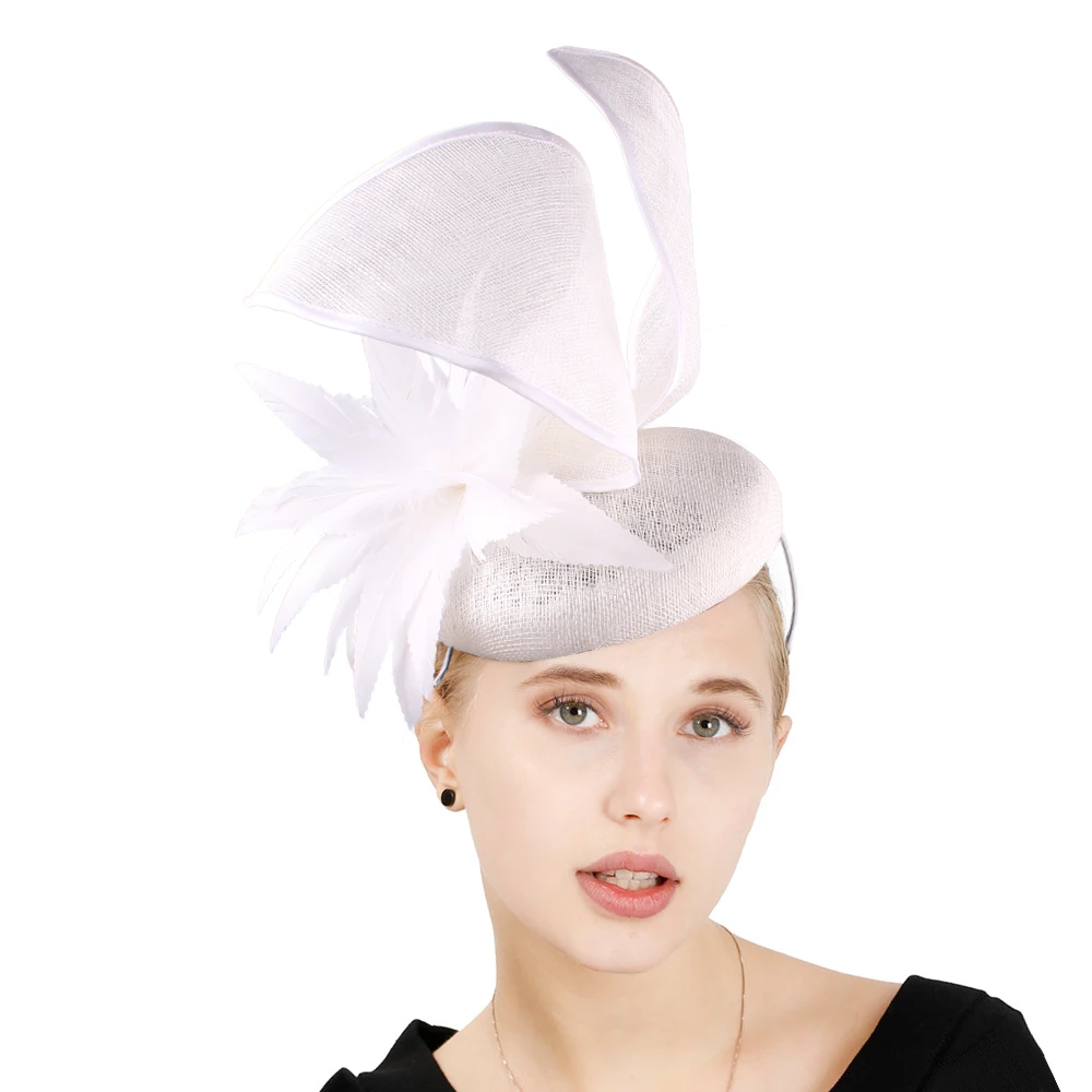 High Quality Feather Pillbox Cap Sinamay Fascinator Wedding Hats Women Fashion Party Dinner Banquet Race Fedora Cap Headband