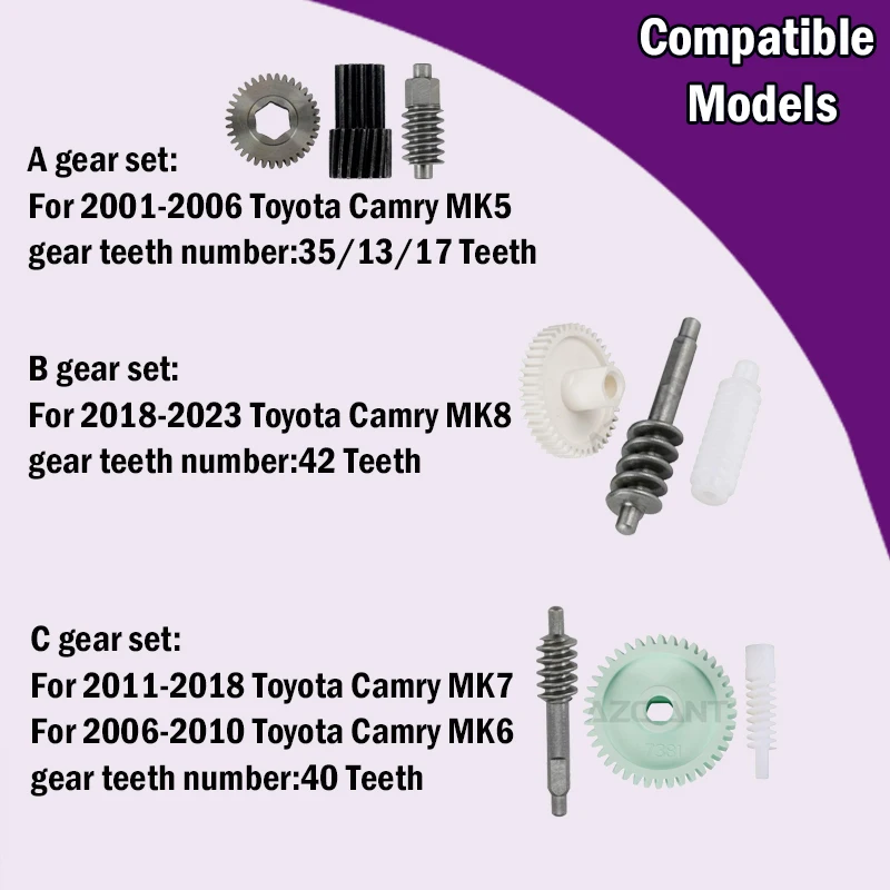 AZGIANT For Toyota Camry 2001-2023 MK5/6/7/8 Car 35/13/17T 42T 40T Gears sets tool of Door Side Mirror Electric Fold R L Motor