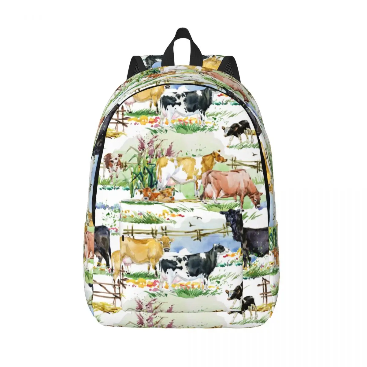 Zaino per mucche da latte per animali da fattoria ad acquerello zaino per studenti delle scuole medie superiori del villaggio Life Bookbag uomo donna Daypack per i viaggi