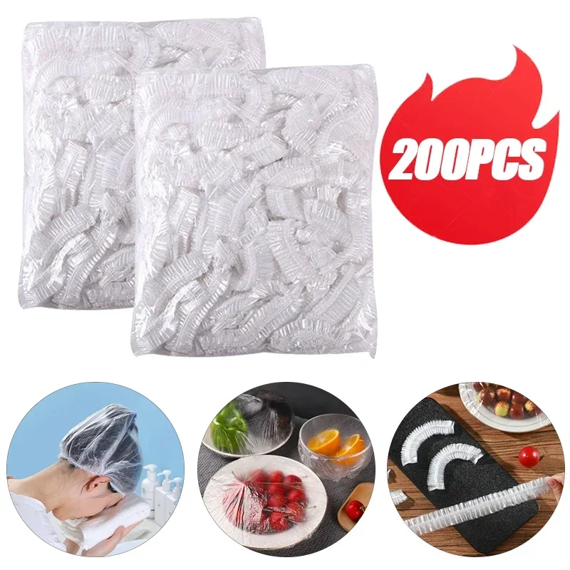 

50/100/200pcs Disposable Shower Cap Elastic Plastic Wrap Covers Food Non-woven Bath Hat Waterproof Shower Cap Kitchen Products