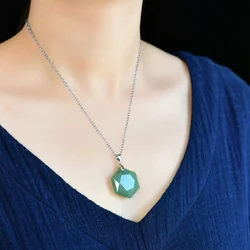 CSJA Healing Hexagram Crystals Necklaces Stone Green Aventurine Natural Quartz Hexagonal Crystal Necklace Pendant for Men E643