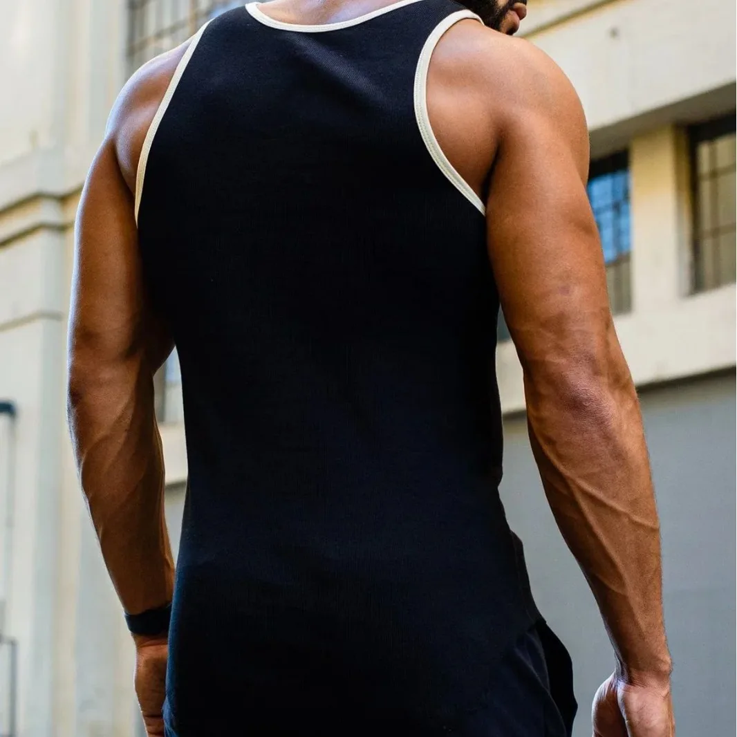 Men\'s Vest Summer Sports Casual Knitted Round Neck Slim Fit Elastic Breathable Tank Top Gym Running Training Sleeveless T-Shirt