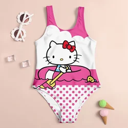 MINISO New Girls Summer One-Piece Swimsuit Fashion Cartoon Cute Cinnamoroll 3d Printed Women Swimwear Sleeveless Swim Clothing