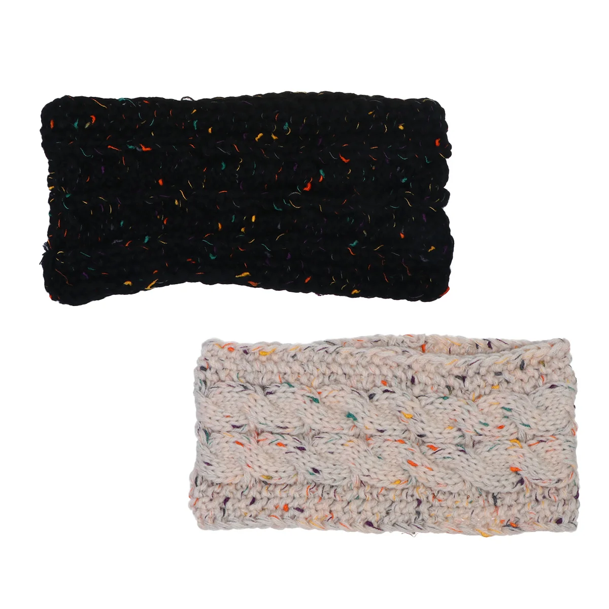 

2 шт. зимние повязки на голову эластичные вязаные ленты для волос широкий головной убор черный, бежевый простой шикарный женский ободок для волос модный