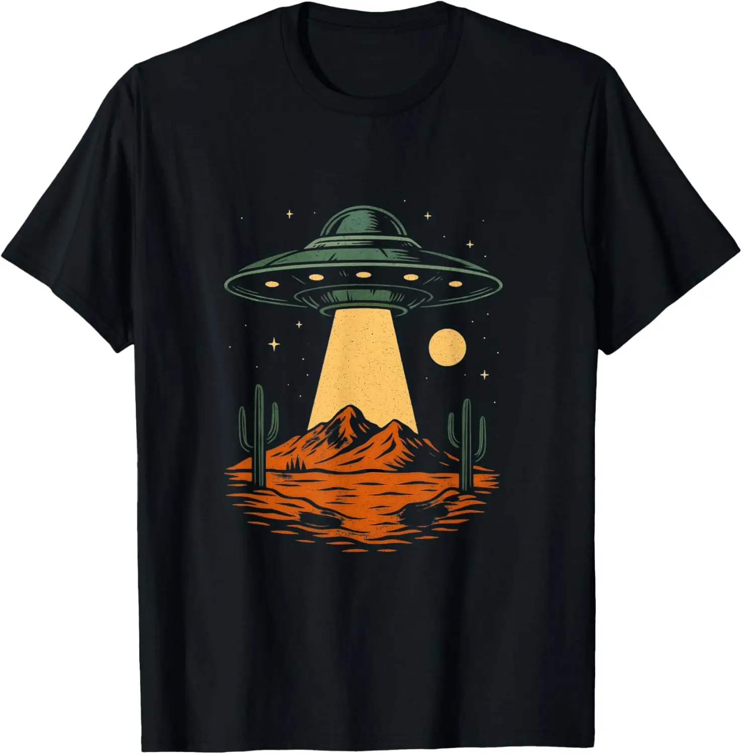 Retro Vintage UFO Desert Abduction Design | Alien Spaceship T-Shirt Mens Clothing Funny Shirt Print on Demand Camiseta Hombre