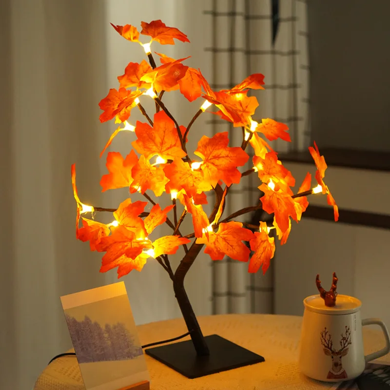 24 LED Rose Flower Tree Lights lampada da tavolo USB Fairy Maple Leaf Night Light Home Party natale matrimonio camera da letto decorazione regalo