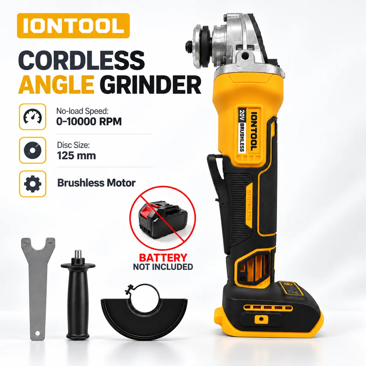 IONTOOL Handheld Yellow Cordless Angle Grinder For Weld Seam Grinding and Rust Removal and Surface Grinding and Edge Deburring