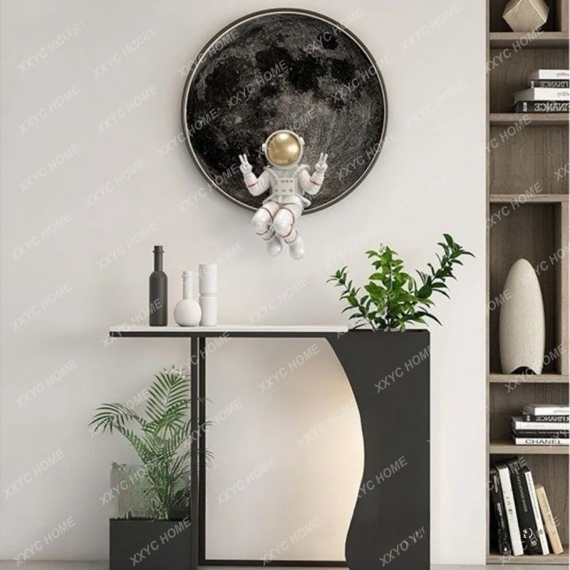 

Современный входной столик из кованого железа, легкий и роскошный, для очень узкого прихожего или коридора, с креативной столешницей из каменной плиты.