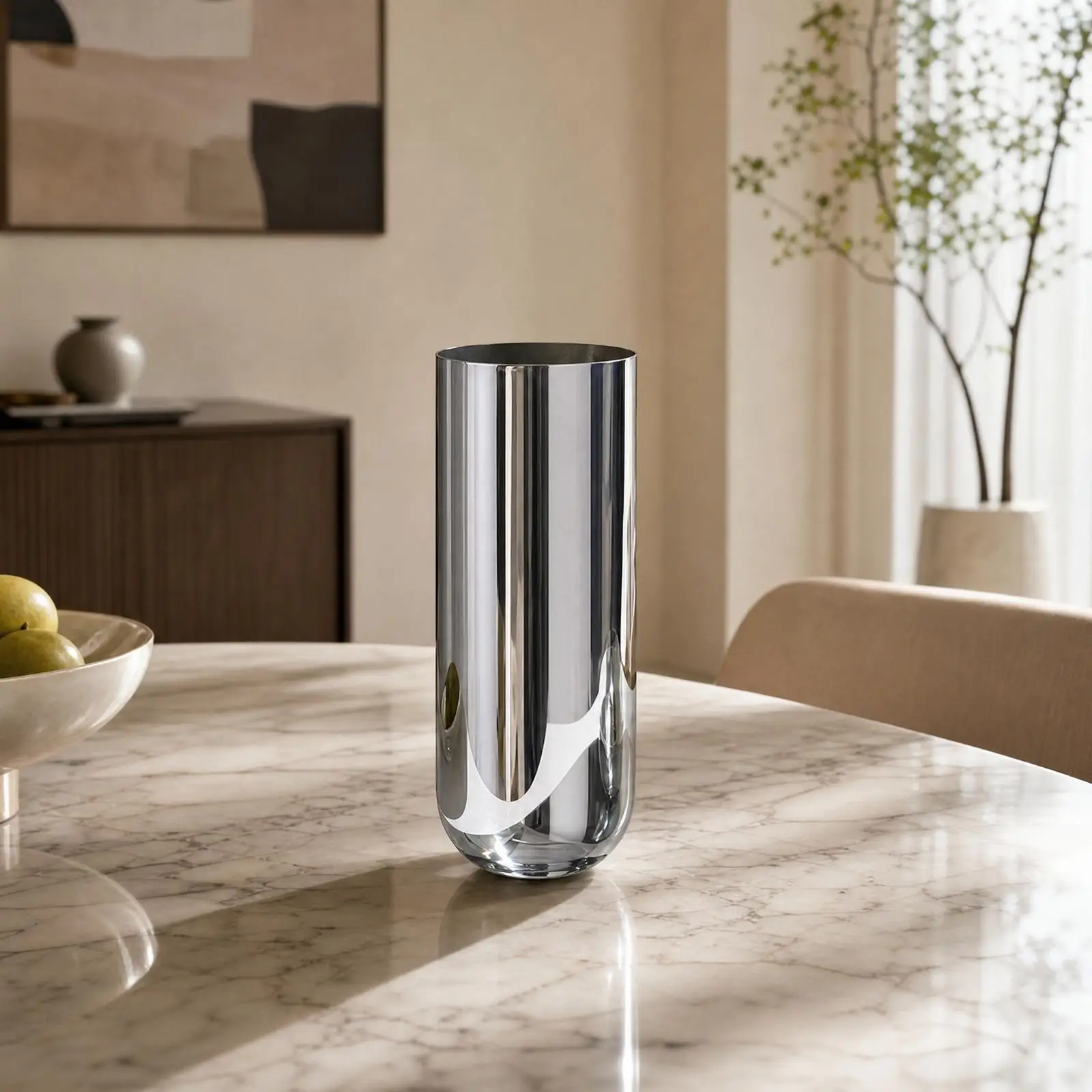 Stainless Steel Cylinder Flower Vase Nordic Style Minimalist Cylinder Vase Vessel Sleek Modern for Decorators, Dining Tables
