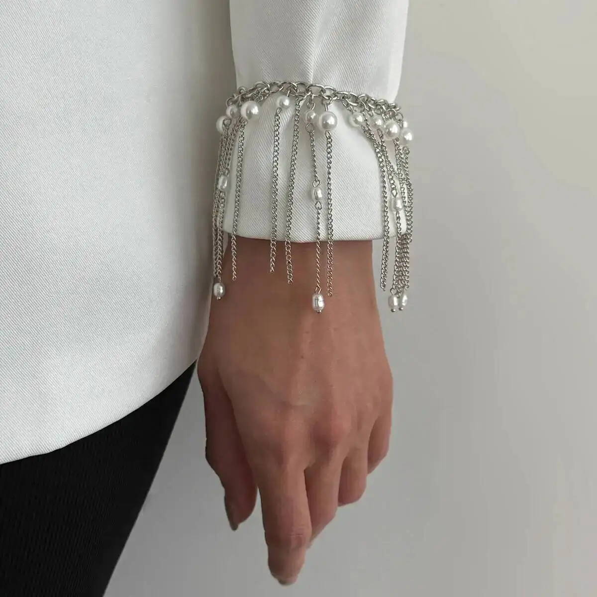 IngeSight.Z Elegant Imitation Pearl Bracelet Women Dangle Chain Trendy Charm Tassel Bangle Wedding Party Daily Wear Jewelry Gift