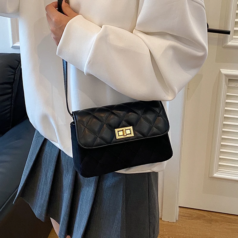 새로운 가죽 소형 사각 가방, 우아한 체인 스트랩 크로스백, 패셔너블한 핸드헬드 지갑, 여성용 숄더백