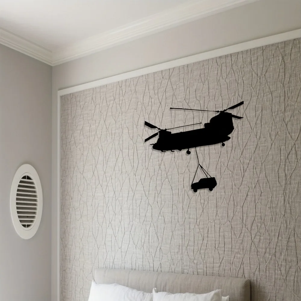 Solid Metal Helicopter Wall Art Aviation Flying Decor for Man Cave & Garage Decoration