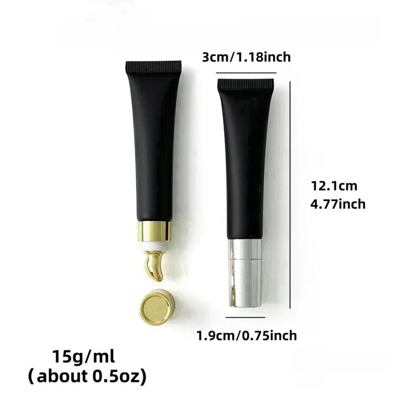 【تخصيص الشعار】50 قطعة 15 مللي أنبوب أسود بلوري سبائك الزنك الذهبي فضي تدليك كريم عين الشفاه الصقيل تغليف زيت الشفاه