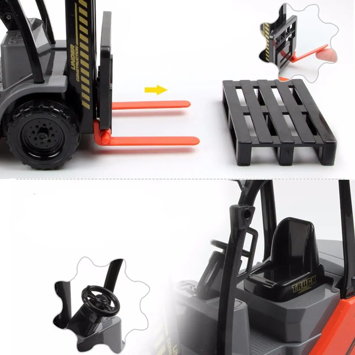 لعبة شاحنة الرافعة الشوكية مع البليت والبضائع بمقياس 1:22 لمركبة رفع مستودع Diecast، لعبة نموذج شاحنة شوكة مصنوعة من خليط معدني للعب الأطفال، C