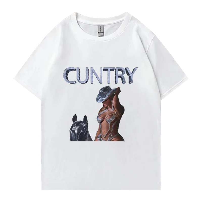 Singer Cuntry Beyonce music print T shirt 2024 Men Women funny summer Oversized short sleeve T-shirts Unisex 100% Cotton Tops