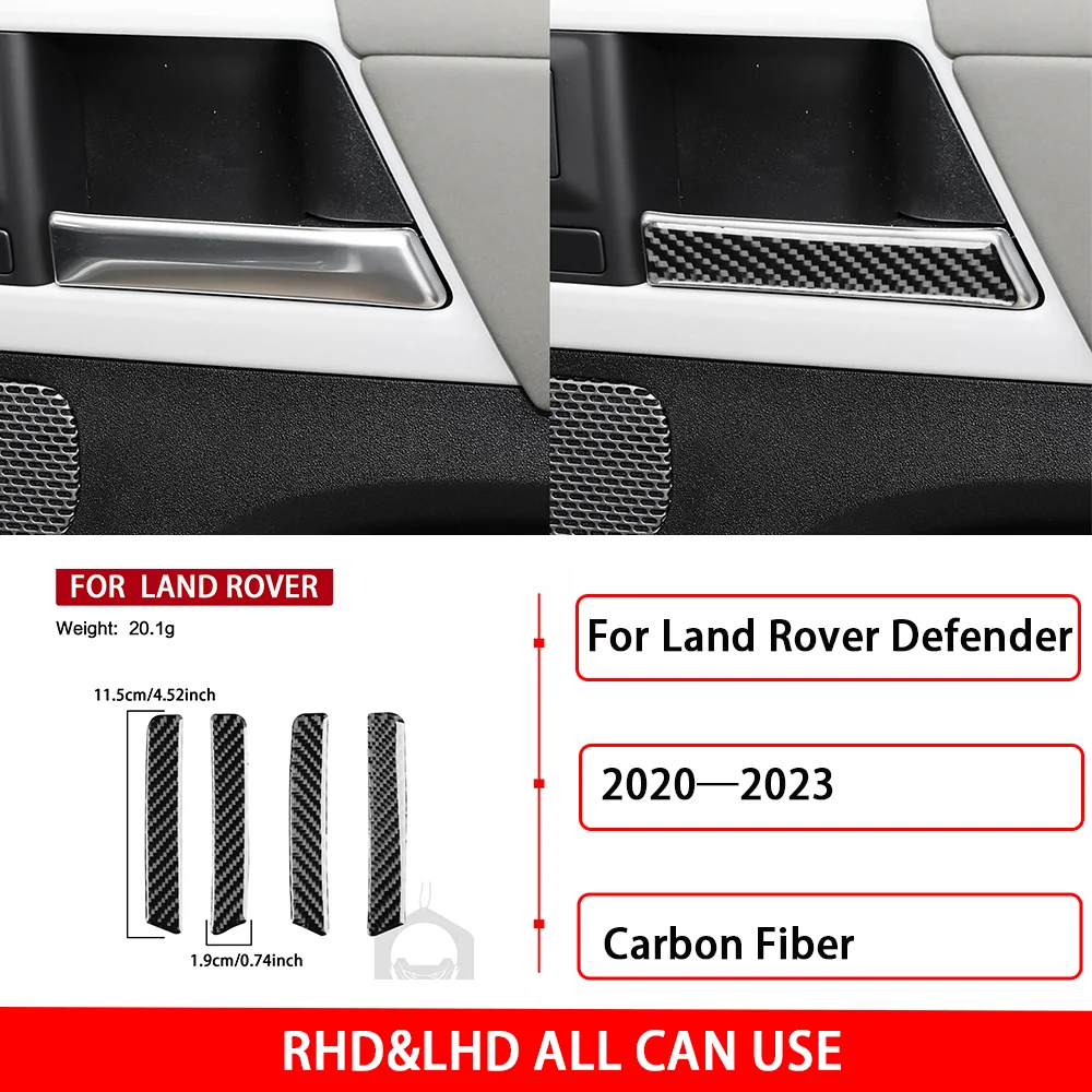 For Land Rover Defender 2020—2023 Cars Accessories Carbon Fiber Inner Door Handle Puller Cover Trim Strip Sticker Modification