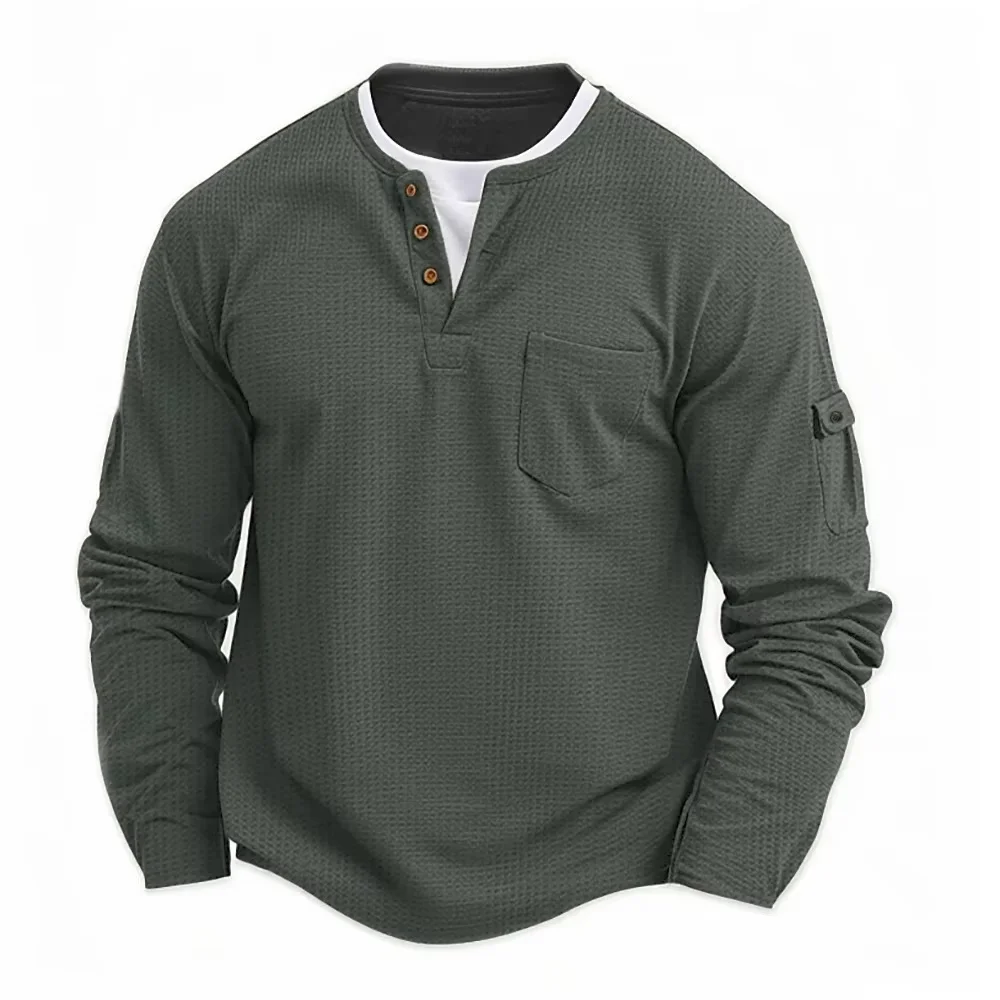 Men's Layered-Look Waffle Henley Shirt — product detail 5