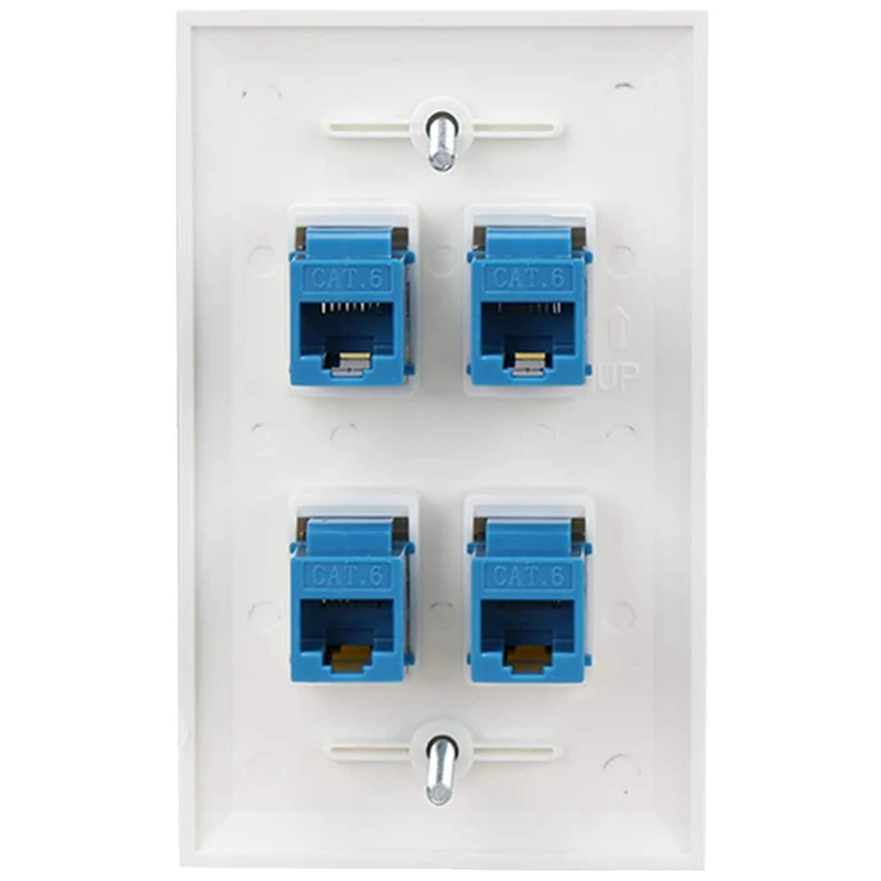Ethernet Wall Plate 4 Port dinding piring Female-Female kompatibel dengan Cat7/6/6E/5/5E Perangkat Ethernet-biru