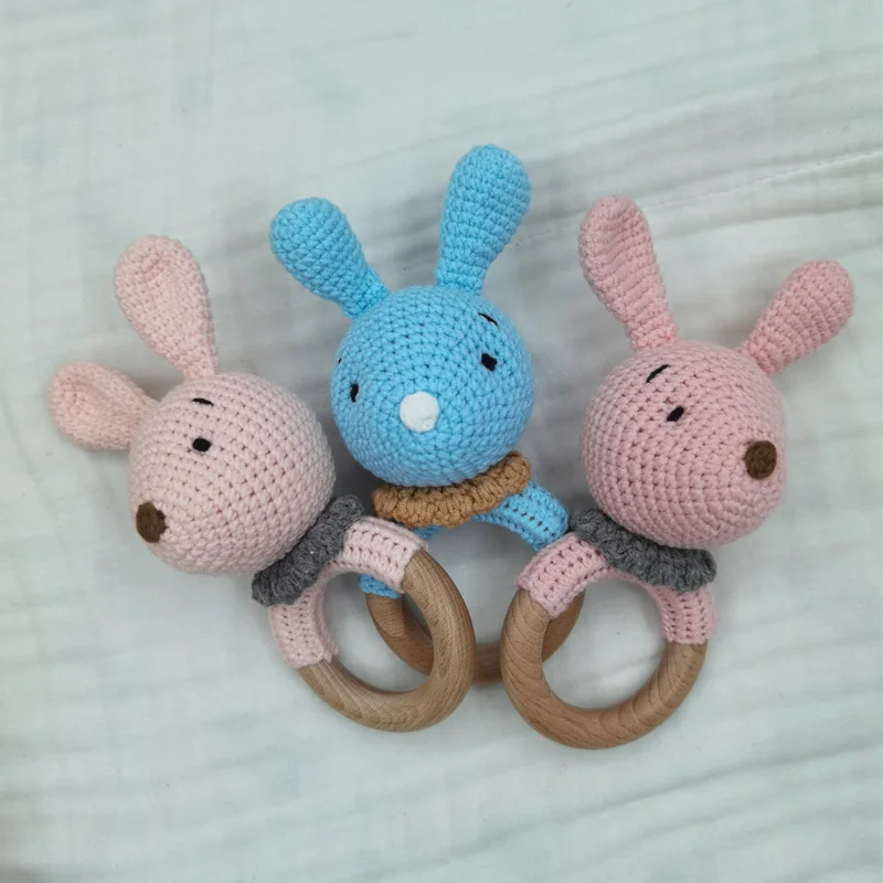 1PC Rabbit Dropshipping Crochet Rattle Soother Bracelet Teether Set Baby Product Mobile Pram Crib Ring Wooden Toys