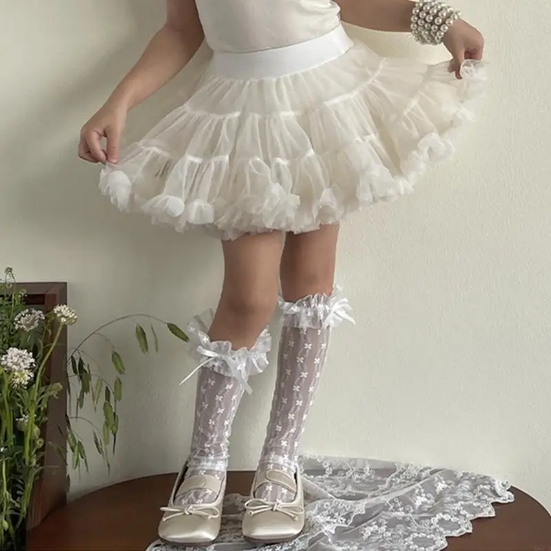 

Over Calf Socks Girls Lace Trim Bowknot Over Knee Stockings for Girl 3-13 Year