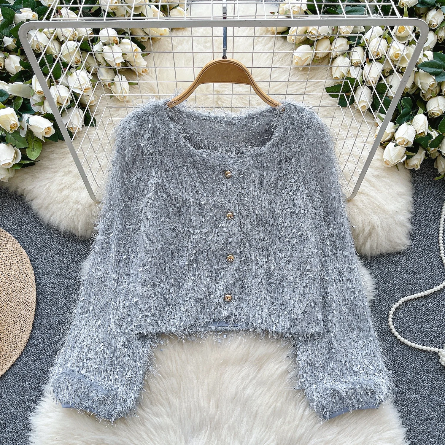 Clothland Women Stylish Tassel Fur Coat Single Breasted White Black Basic Crop Top Casual Outwear Jackets Mujer CB112